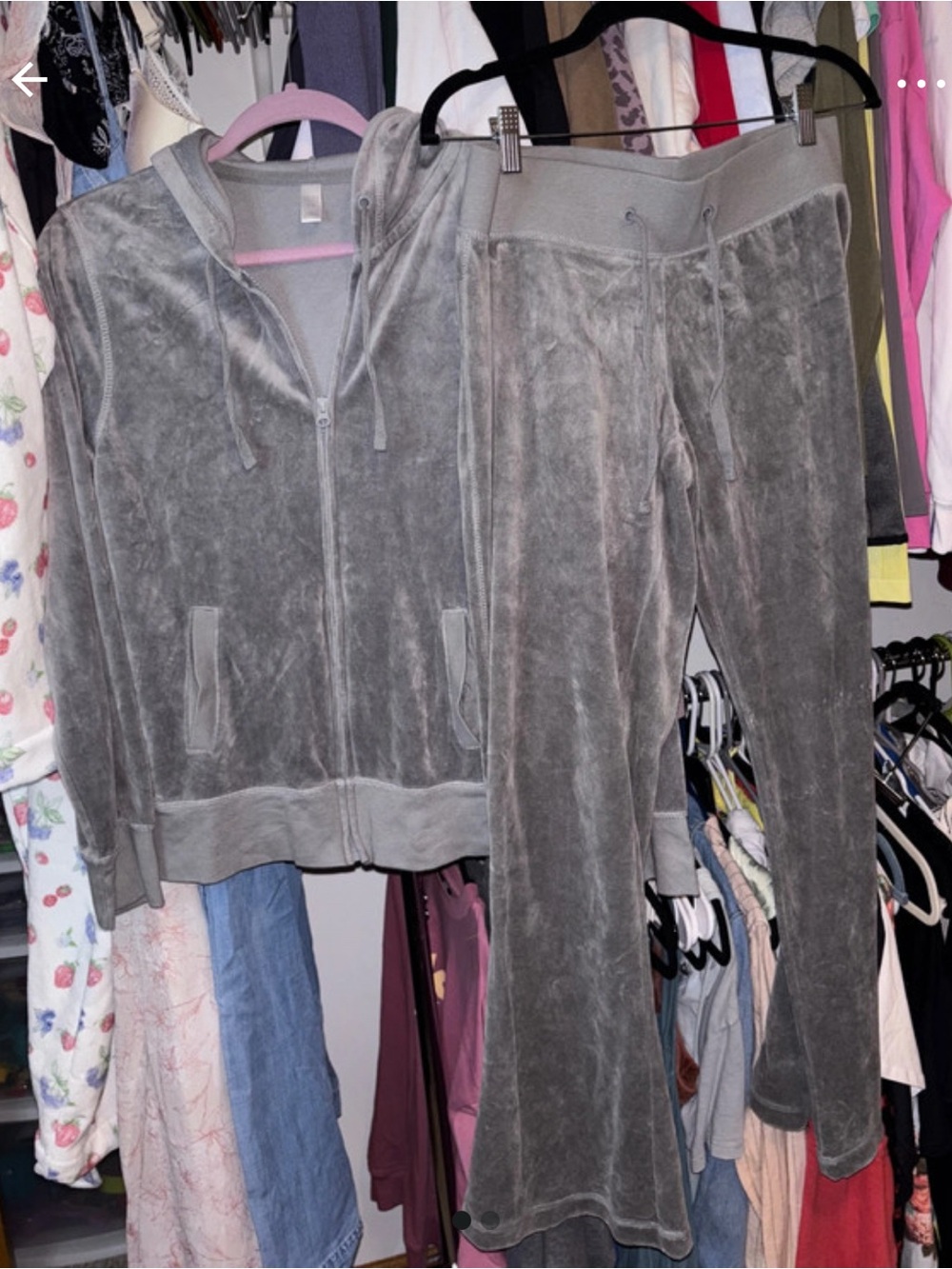 Y2K Old Navy Gray Velour Zip Hoodie & Drawstring Pants Set